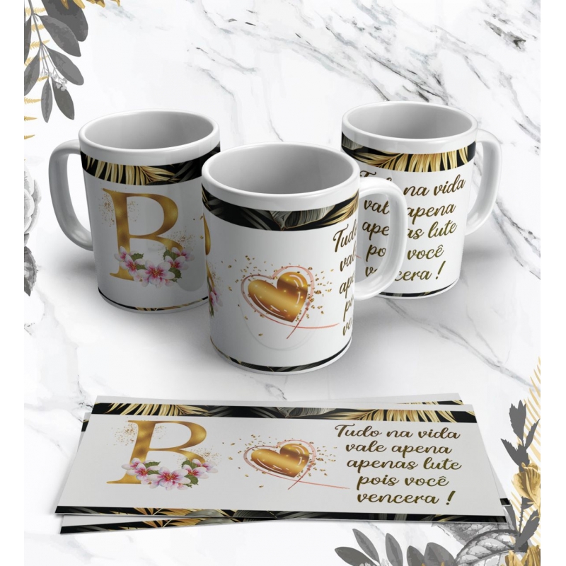 Caneca Personalizada Dourado com Flor (B)