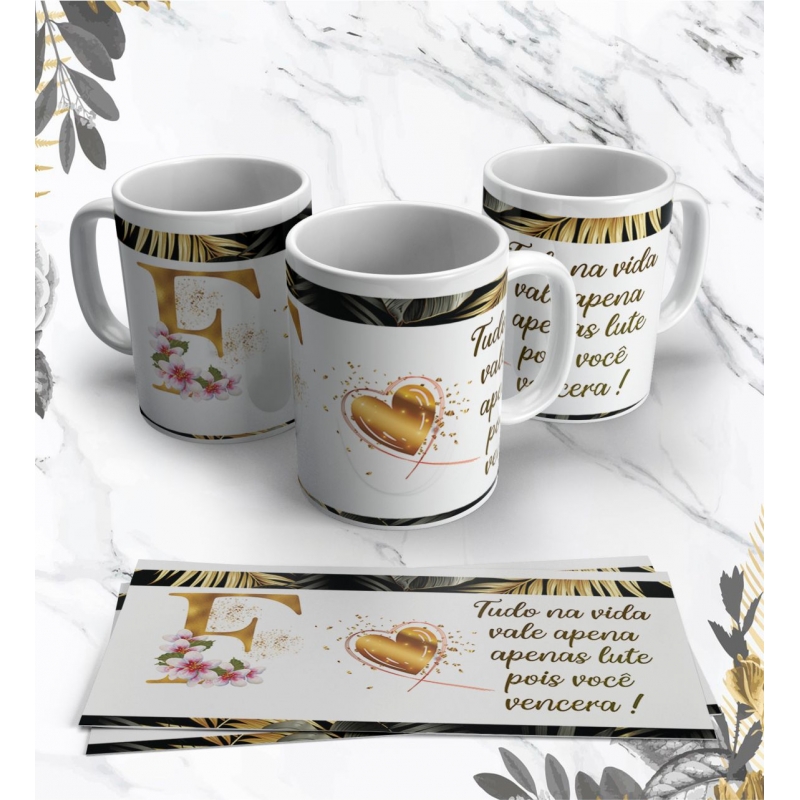 Caneca Personalizada Dourado com Flor (F)