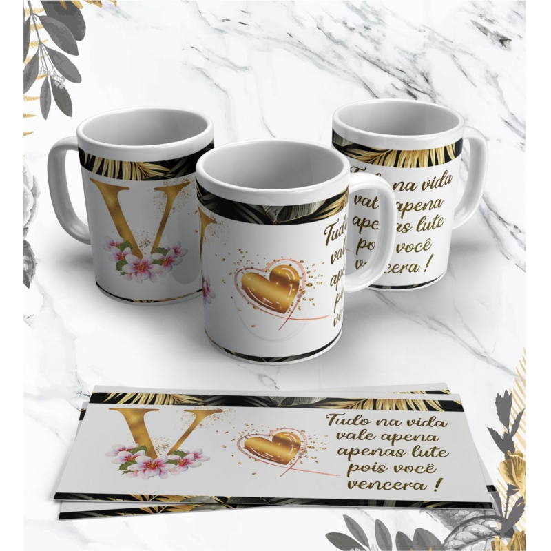 Caneca Personalizada Dourado com Flor (V)