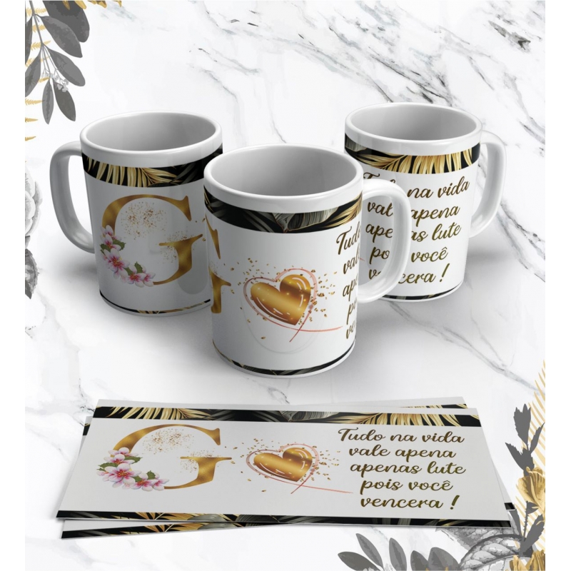 Caneca Personalizada Dourado com Flor (G)