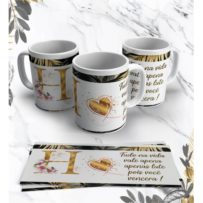 Caneca Personalizada Dourado com Flor (H)