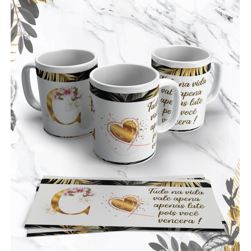 Caneca Personalizada Dourado com Flor (C)