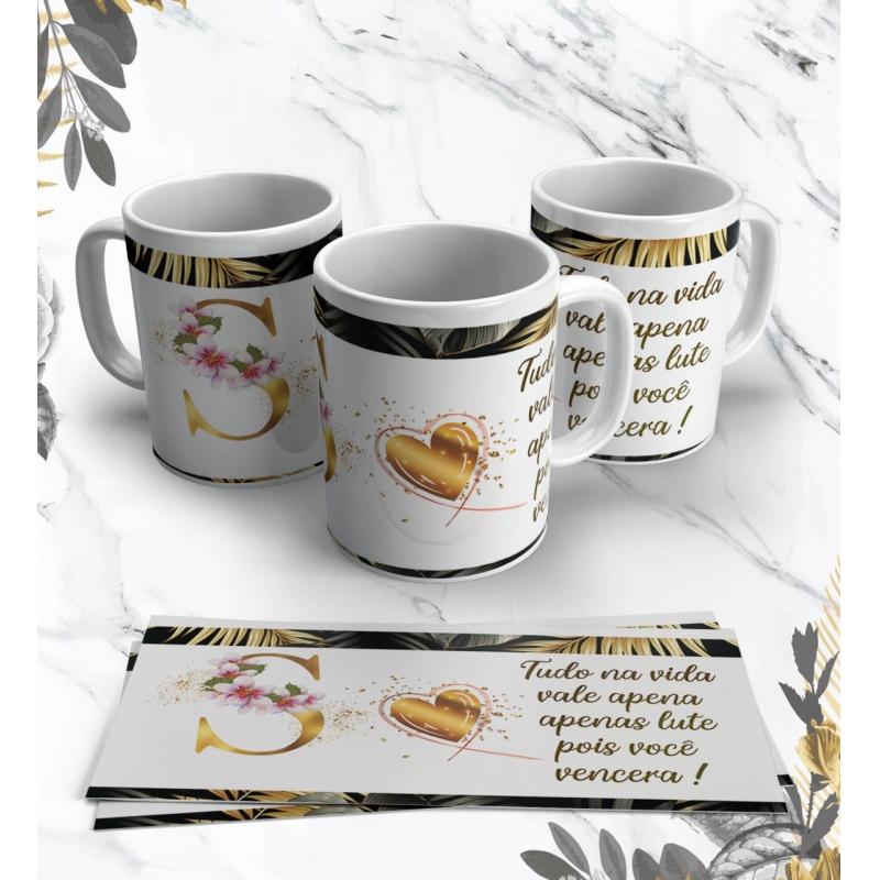 Caneca Personalizada Dourado com Flor (S)