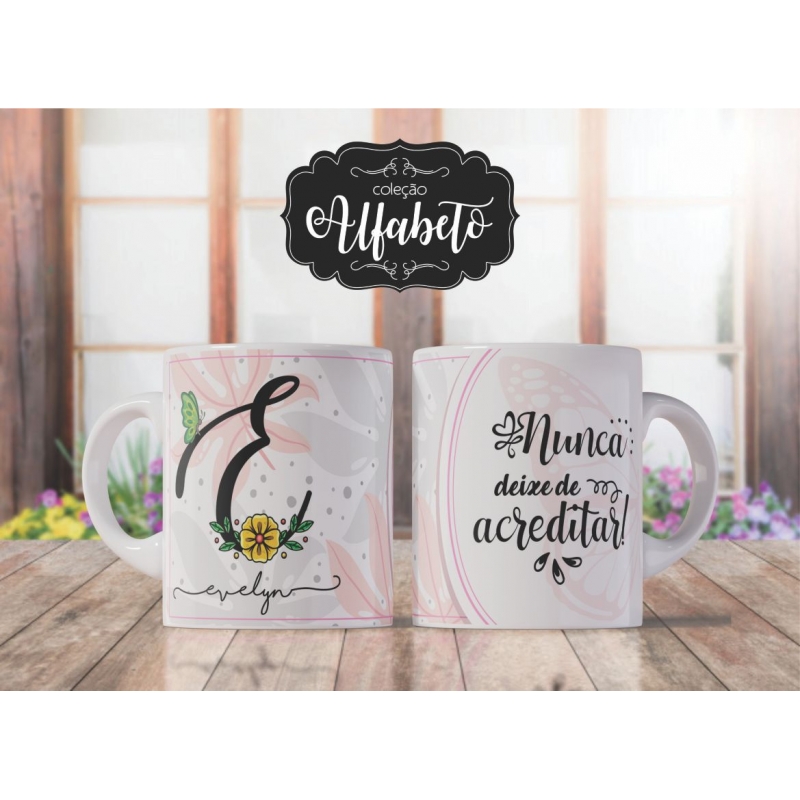 Caneca Personalizada Alfabeto Borboleta (E)