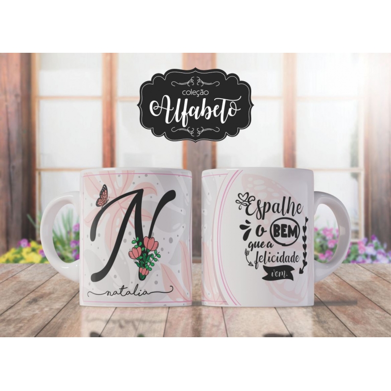 Caneca Personalizada Alfabeto Borboleta (N)