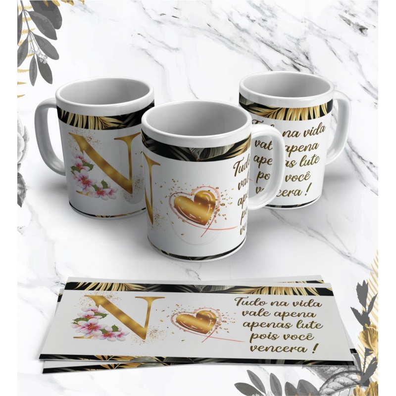 Caneca Personalizada Dourado com Flor (N)