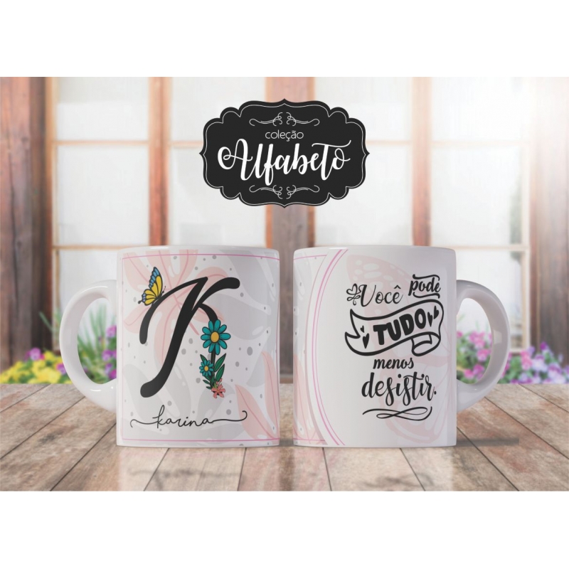 Caneca Personalizada Alfabeto Borboleta (K)