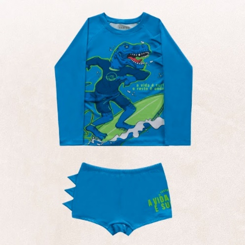 CONJUNTO PRAIA MASCULINO DINOSSAURO SURF AZUL FAKINI 4 AO 10