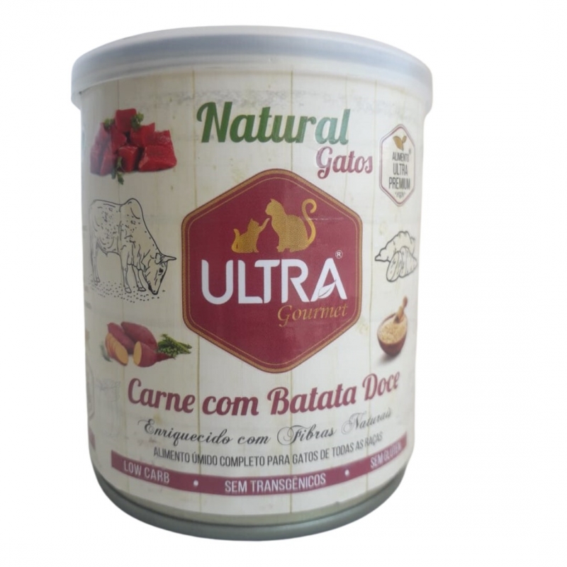 Ultra gourmet lata carne com batata doce  para gatos 300g