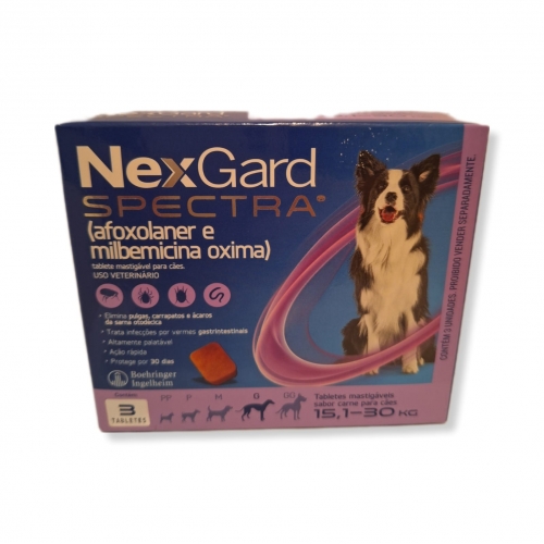 Nexgard Spectra G com 3 tabletes mastigaveis para cães de 15