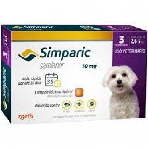 Anti Pulgas e Carrapatos SIMPARIC 10mg caes de 2,6 a 5kg com