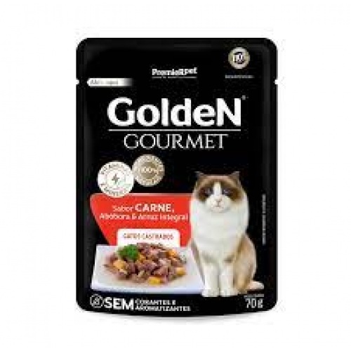 Ração Úmida Golden Gourmet para Gatos Castrados Sabor Carne 70g