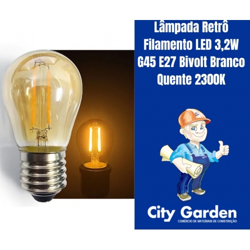 Lâmpada Retrô Filamento LED 3,2W G45 E27 Bivolt Branco Quente 2300K