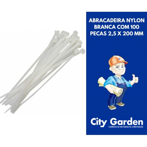 ABRACADEIRA NYLON BRANCA COM 100 PECAS 2,5 X 200 MM. NM FERR