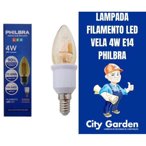 LAMPADA FILAMENTO LED VELA 4W E14 PHILBRA