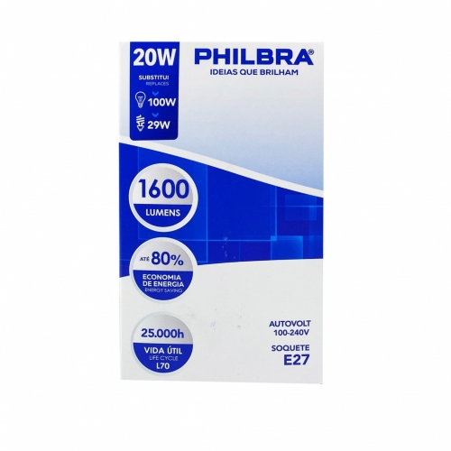 LAMPADA LED BULBO ALTA POTENCIA 20W 6000K BIVOLT - PHILBRA