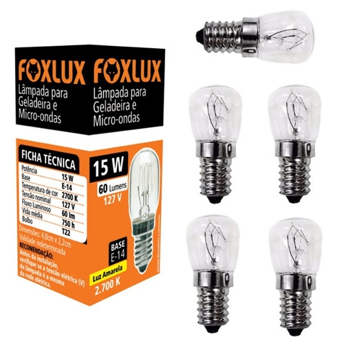 LAMPADA GELADEIRA/MICRO 15W 127V BOCAL E14 FOXLUX