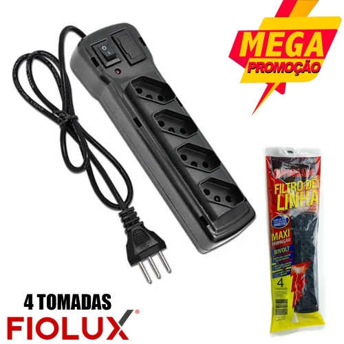 FILTRO DE LINHA 4 TOMADAS PRETO FIOLUX - CABO 1M