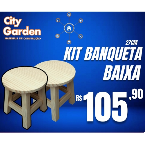 KIT COM 2 BANQUETAS TAMANHO 27 CM DE MADEIRA PINUS