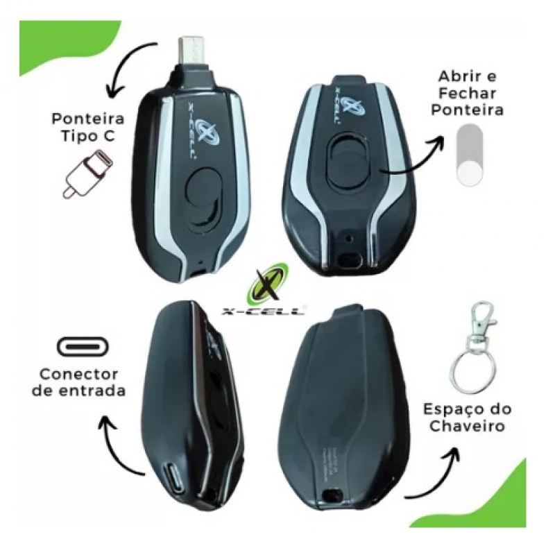 Chaveiro Power Bank Portátil Mini Carregador Bateria Tipo C