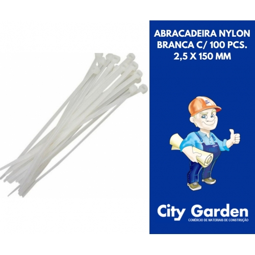 ABRACADEIRA NYLON BRANCA C/ 100 PCS. 2,5 X 150 MM. NM FERR.