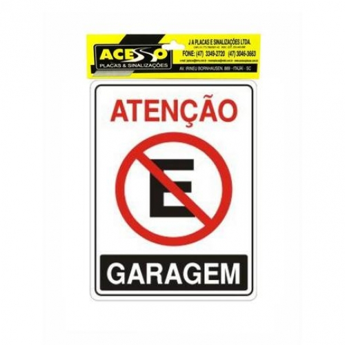 PLACA ATENCAO GARAGEM 20X30 CM J.A. PLACAS