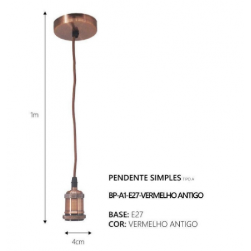 PENDENTE SIMPLES 40W E27 1MX4CM (PENDENTE SEM A LAMPADA)