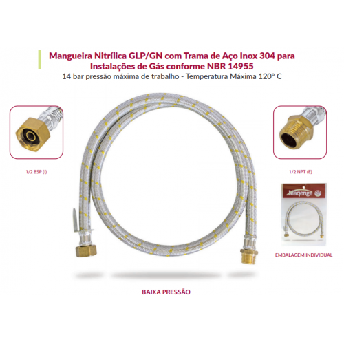 FLEXIVEL MANGUEIRA DE GÁS  2,5 METROS R.1/2 BSP (I) X R.1/2 NPT