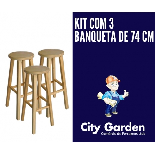 KIT COM 3 BANQUETAS TAMANHO 74CM DE MADEIRA PINUS