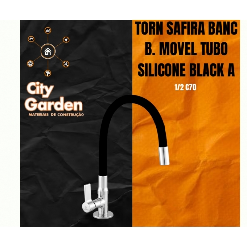 Torneira Safira de Bancada Bica Móvel Tubo Silicone Black-1/2 C70