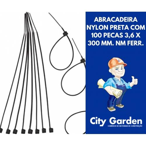 ABRACADEIRA NYLON PRETA COM 100 PECAS 3,6 X 300 MM. NM FERR.