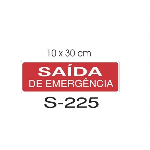 PLACA SAIDA DE EMERGENCIA FUNDO VERMELHO 10X30 CM J.A. PLACA