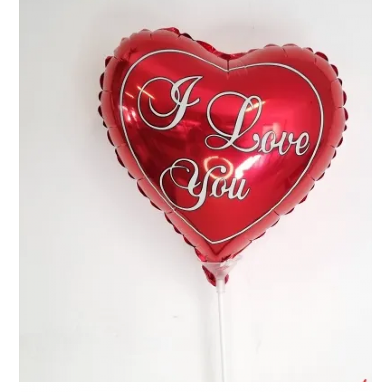 PF MINI BALAO MET CORACAO 10 POL C|HASTES I LOVE YOU C|10 PF