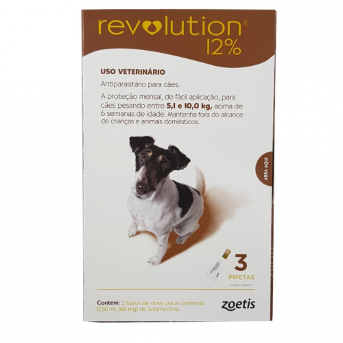 REVOLUTION 12% ANTIPARASITARIO PARA CAES 5,1 A 10KG - CAIXA, 3PIPETAS