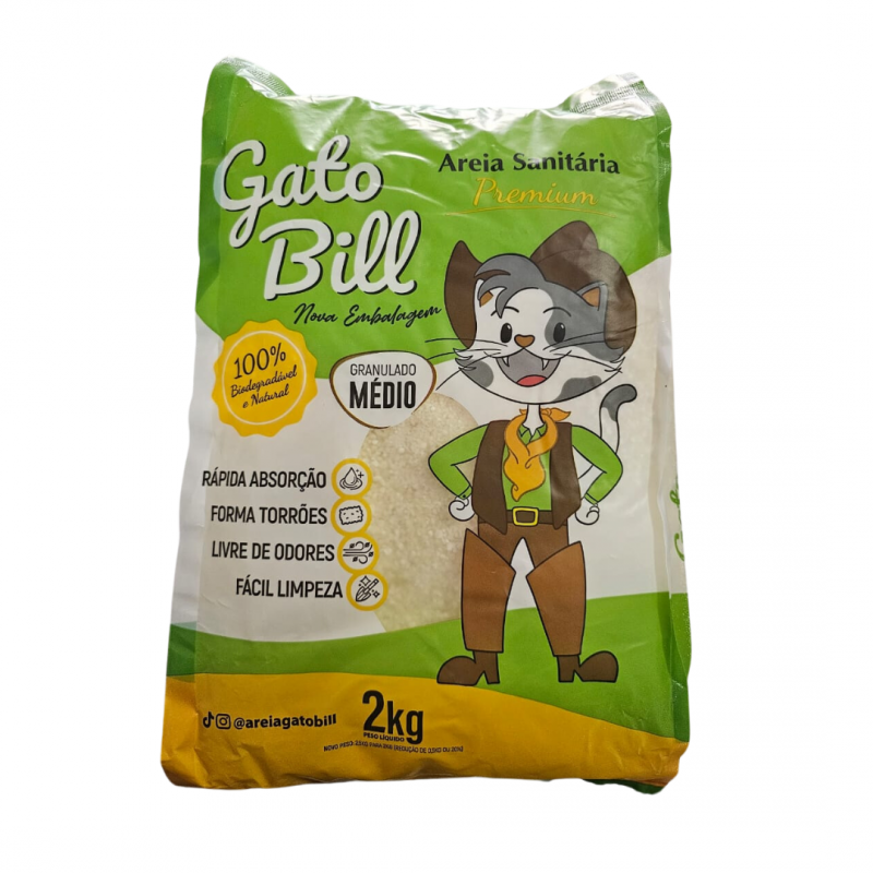 GATO BILL AREIA SANITARIA PREMIUM MEDIO - 2KG