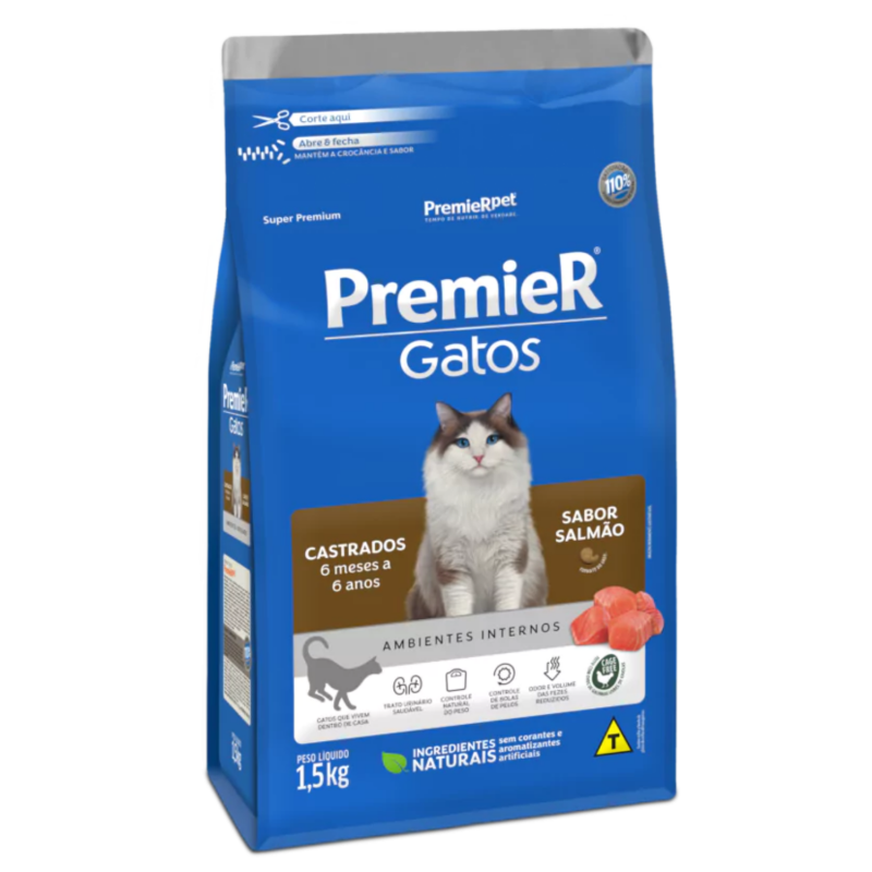 PREMIER GATOS AMB.INT.CAST.DE 6 M A 6 ANOS SALMAO 1,5KG 7897