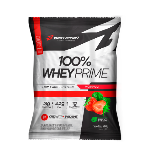 100% WHEY PRIME MORANGO REFIL (900G) BODYACTION