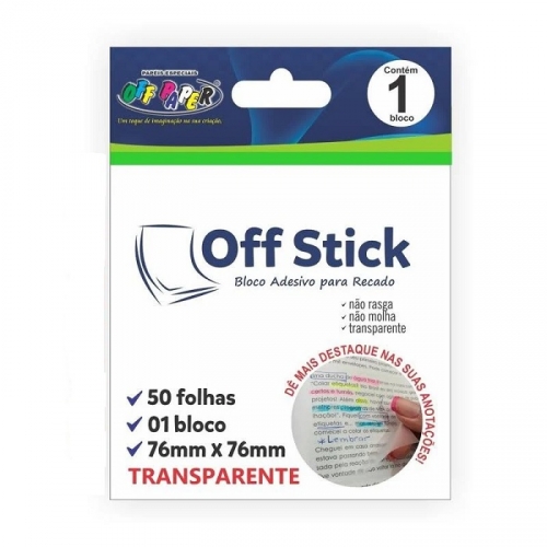 BLOCO ADESIVO OFF PAPER 76mmX76mm TRANSPARENTE 50 Folhas