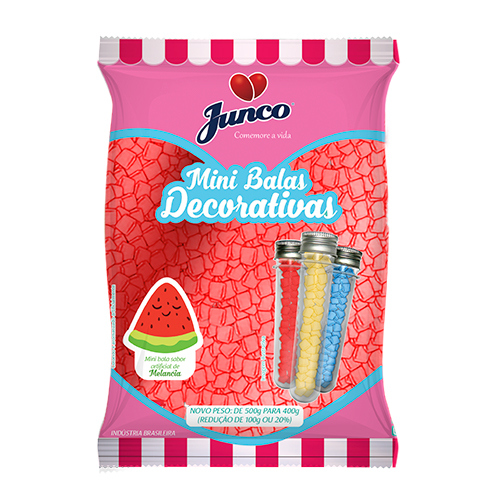 MINI BALAS VERMELHA SABOR ARTIFICIAL DE MELANCIA - JUNCO 400g