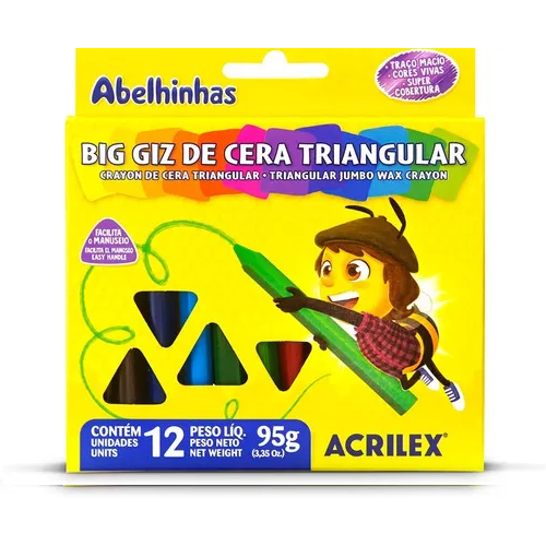 GIZ DE CERA TRIANGULAR - 12 CORES - Acrilex