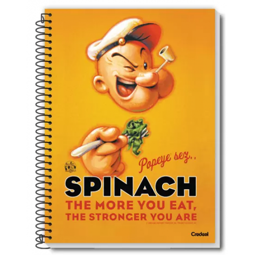 CADERNO UNIVERSITÁRIO 1 MATÉRIA 80F POPEYE SPINACH THE MORE YOU EAT