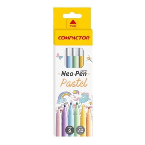 CANETINHA HIDROGRÁFICA NEO PEN CORES PASTEIS GIGANTE 6 UNIDADES - COMPACTOR