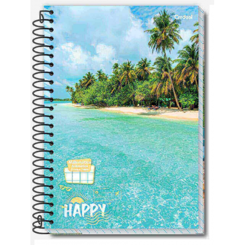 CADERNO 1/4 80 FOLHAS QUADRICULADO CREDEAL HAPPY ILHA