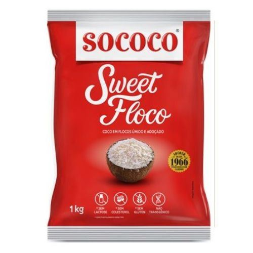 COCO RALADO ÚMIDO E ADOÇADO EM FLOCOS - SOCOCO 1Kg