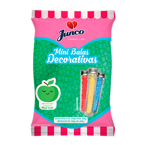 MINI BALAS VERDE SABOR ARTIFICIAL DE MAÇÃ VERDE - JUNCO 400g