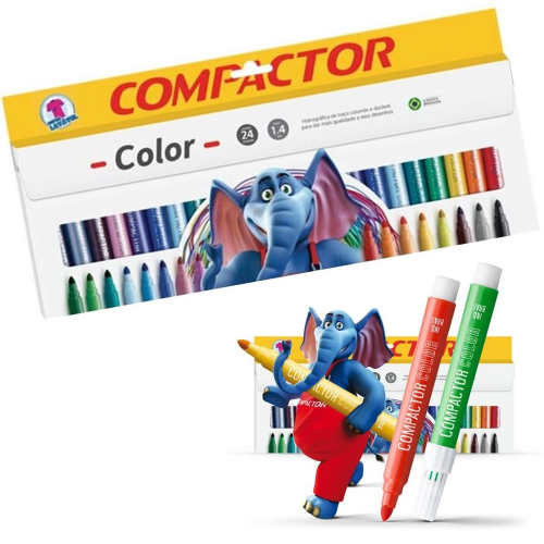 CANETINHA HIDRO JUMBO 24 CORES ESCOLAR INFANTIL - COMPACTOR