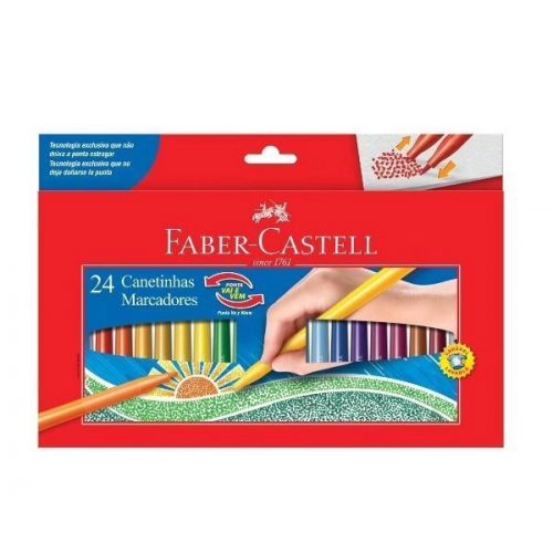 24 CANETINHAS MARCADORES FABER CASTELL VAI VEM 24 CORES