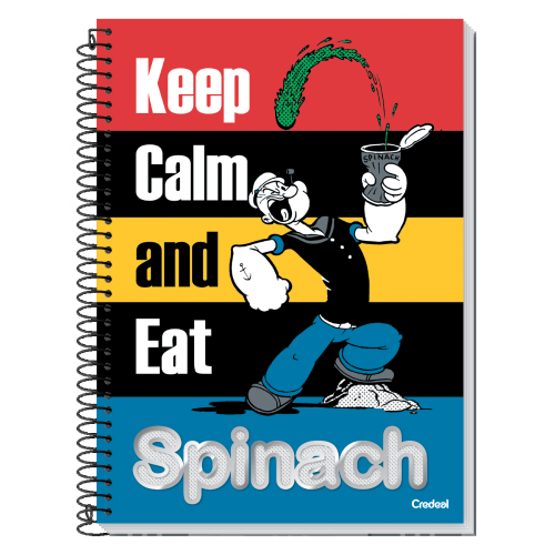 CADERNO 12 MATÉRIAS CREDEAL 192F POPEYE KEEP CALM AND EAT SPINACH