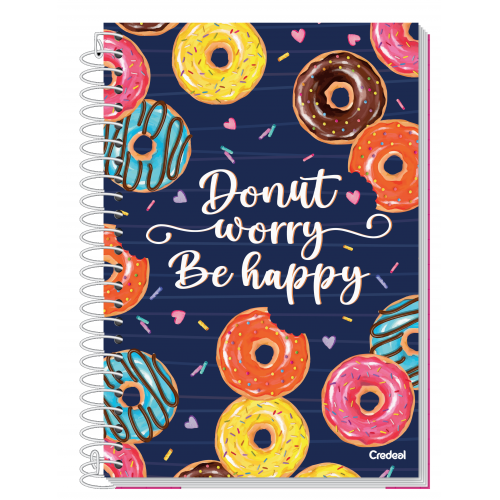 CADERNO 12 MATÉRIAS CREDEAL 240F MY COLLECTION SWEET SUMER DONUT WORRY BE HAPPY