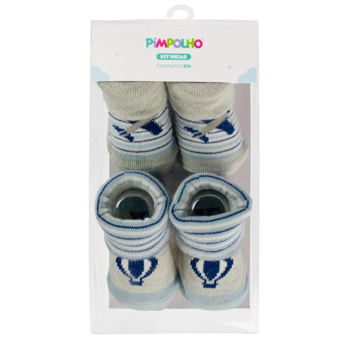 KIT MEIA C/2 PARES RN MASC PIMPOLHO CINZA AVIAO/AZUL BALAO